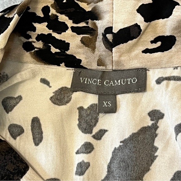 Vince Camuto Animal Print Blouse. Sheer SRaw Hem, Black Brown Size XS #1197 - Picture 6 of 6
